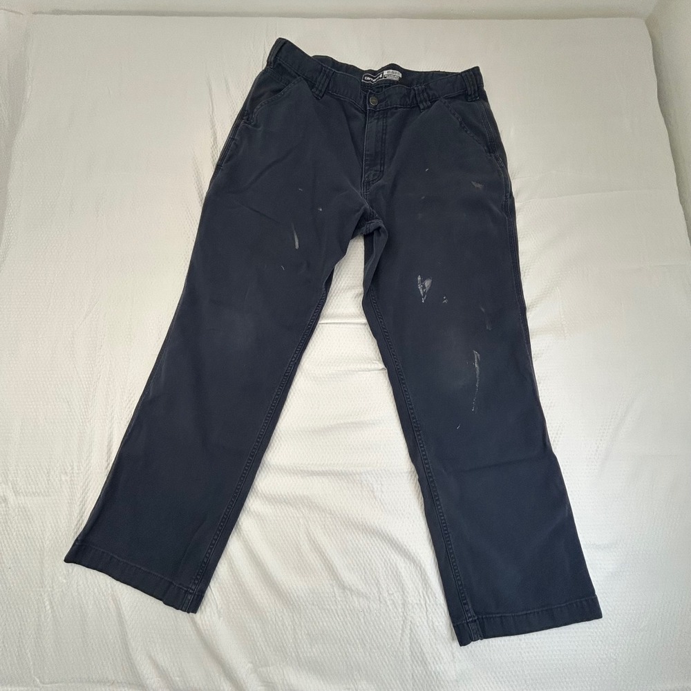 Carhartt Mens Relaxed Fit Carpenter Pants Navy Blue Paint Splatter 36x30